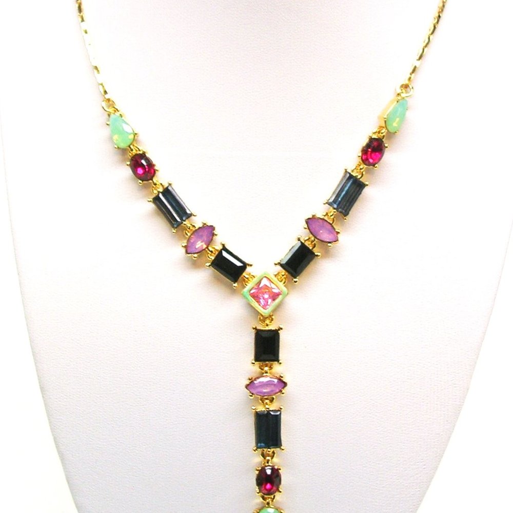 LOGO Links Necklace by Lori Goldstein Rainbow "Y" Pink Red Blue Green NWOT Pouch